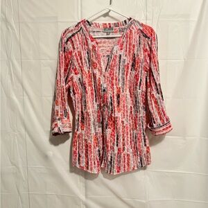 JM Collection Pink, Gray and White Blouse